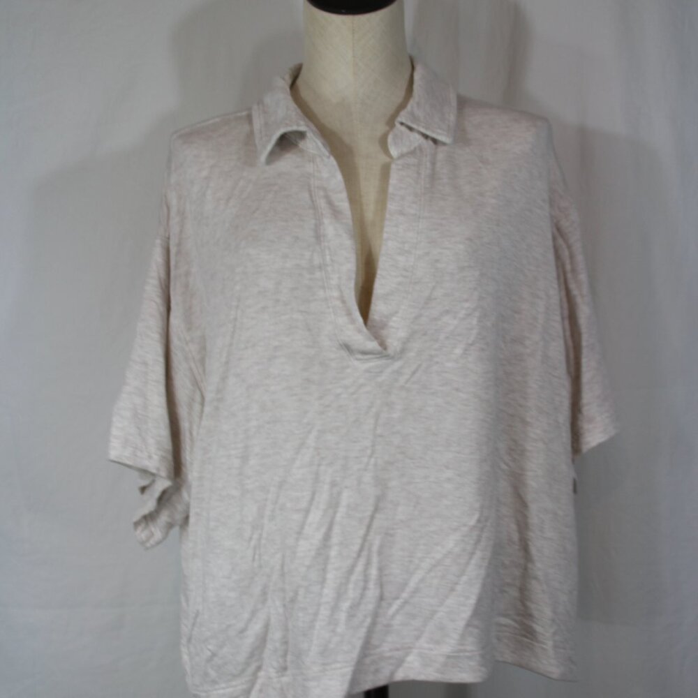Athleta Westwood Women's V Neck Collared Tee Shirt Toasted Brown Heather Size L